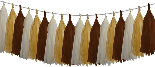 Brown Tan Boho Tassel Garland Tissue Paper Tassel Banner,Table Decor,Tassels Party Decorations Supplies for Neutral Birthday Wedding Bridal Tassels,DIY Kits,Pack of 15