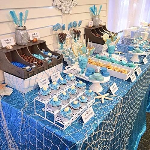 QueenDream Aqua Blue Tablecloth 60 x 102 Inch Sequin Tablecloth for Party Decorations Glitter Tablecloth for Bridal Baby Shower Wedding