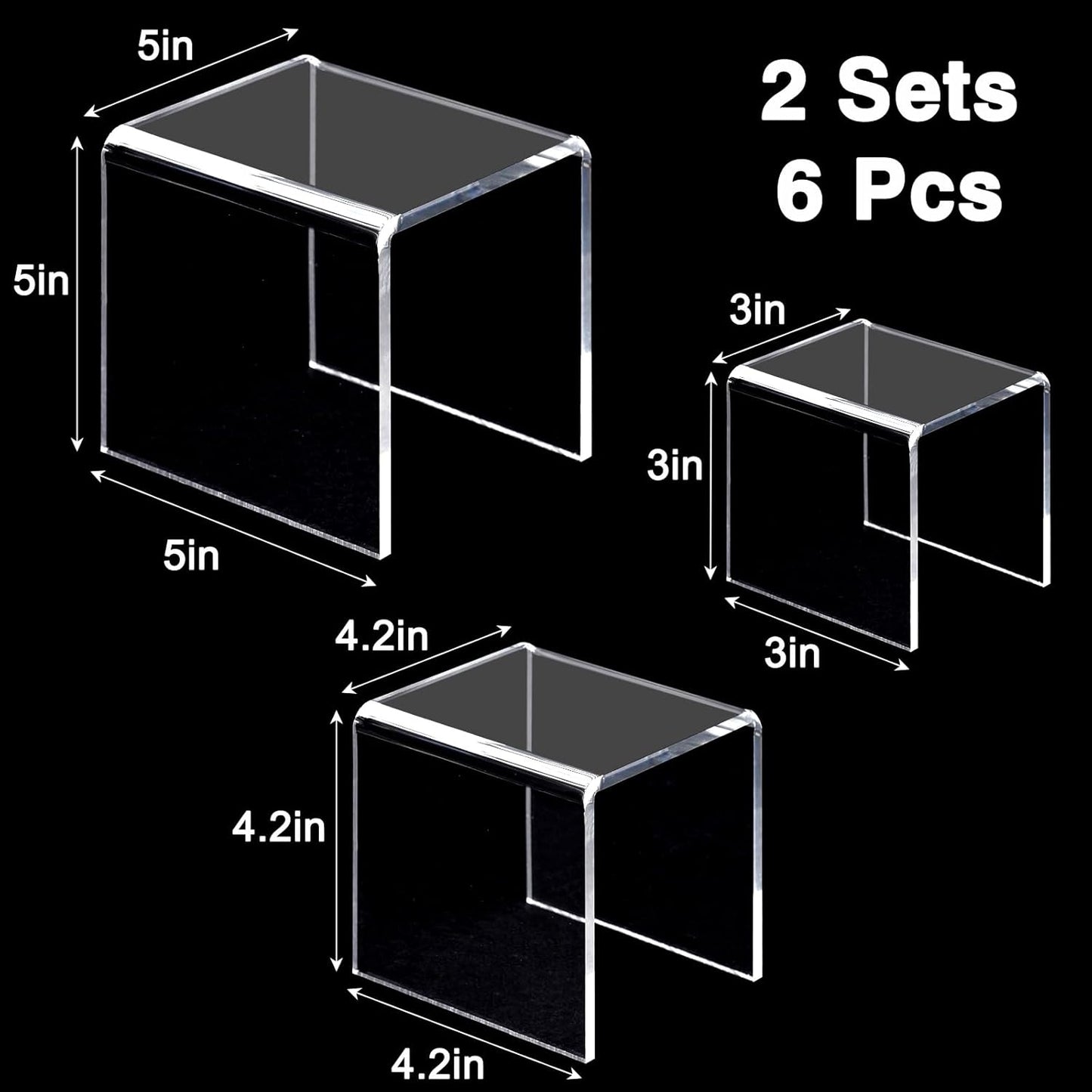 Fixwal 2 Set Acrylic Display Risers Cupcake Stands Clear Dessert Table Display Set, Display Shelf for Funko POP Figures-3"x4"x5"