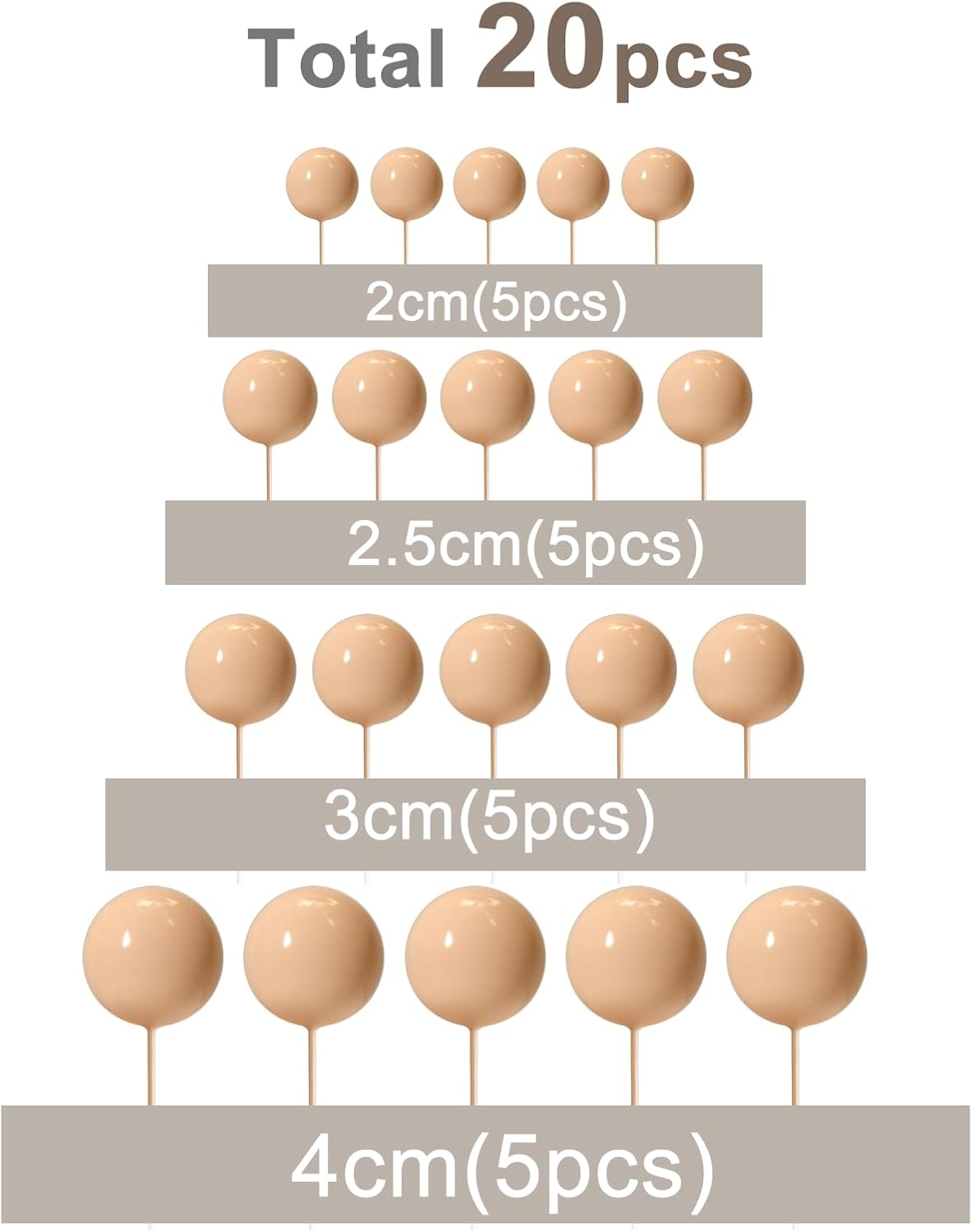 ASTARON 20 Pcs Ball Cake Topper Decorations Mini Balloons Cake Topper Sticks Light Brown Balls Cake Picks Cake Topper Balls Cake Decorations for Wedding Birthday Cake Decorations