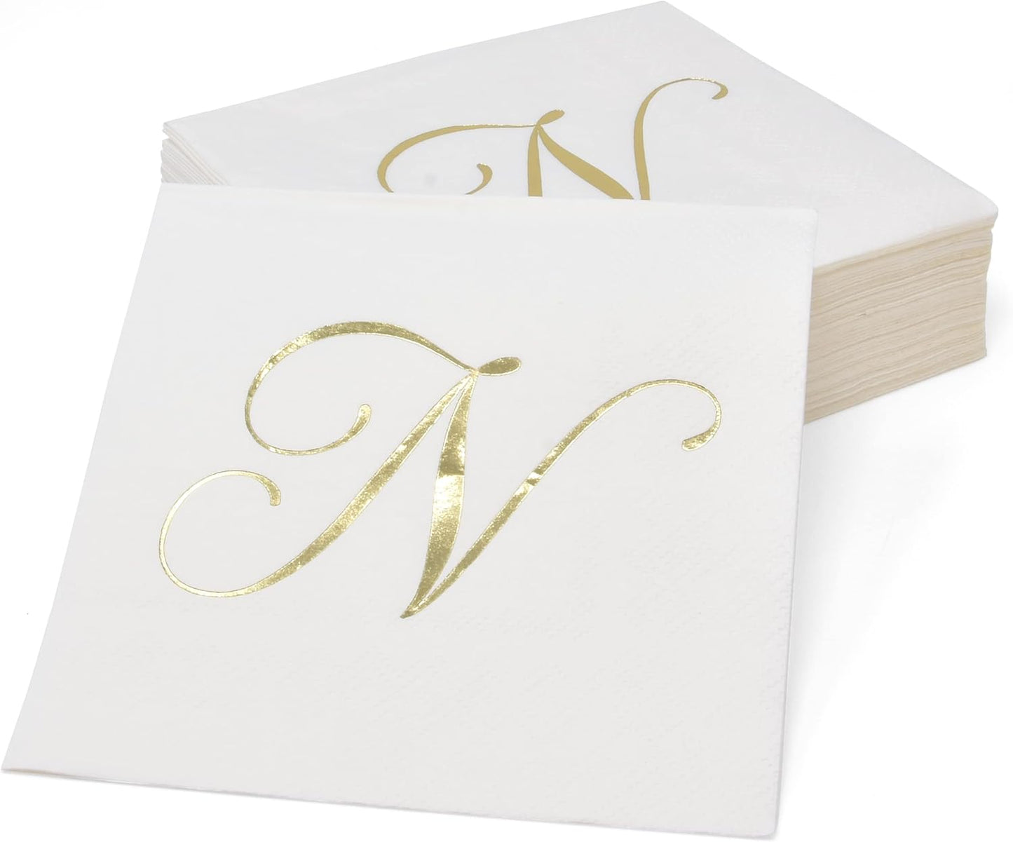 Gift Boutique 100 Gold Monogram Cocktail Napkins Letter N Disposable Paper Pack Elegant Metallic Golden Foil Hand Napkin for Powder Room Wedding Holiday Birthday Party Baby Shower Decorative Towels