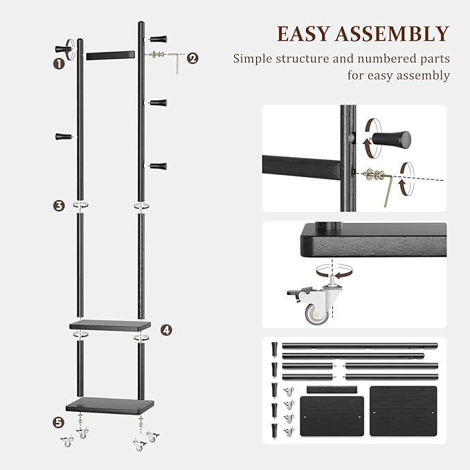 Solid Wood Coat Rack Freestanding Clothing Rack - Image 6