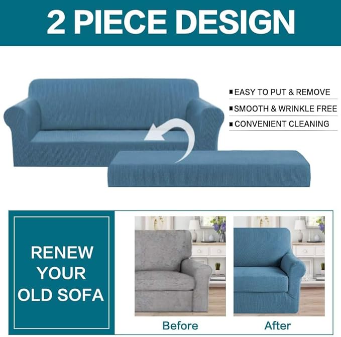 Turquoize Stretch Sofa Slipcover 2 Pieces Sofa Cover Couch Cover - Image 3