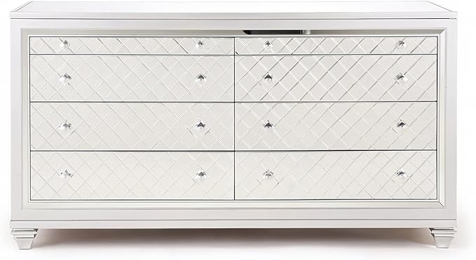 First of a Kind Shiney Contemporary 5 Piece Queen Bedroom Set High Gloss Silver - Image 5