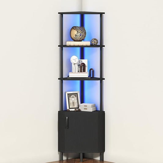 HOOBRO Corner Cabinet with LED Light, Corner Shelf Stand with Storage and Doors by HOOBRO