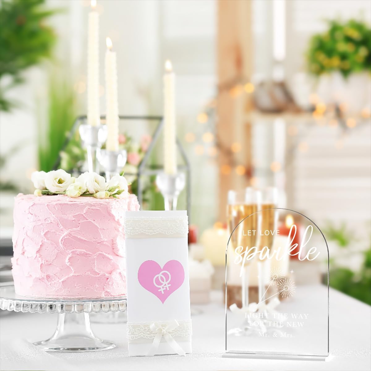 Acrylic Wedding Sign Wedding Signs for Ceremony Let Love Sparkle Sign for Wedding, Modern Calligraphy Arch Acrylic Table Top Sign for Wedding Reception and Event Party Table