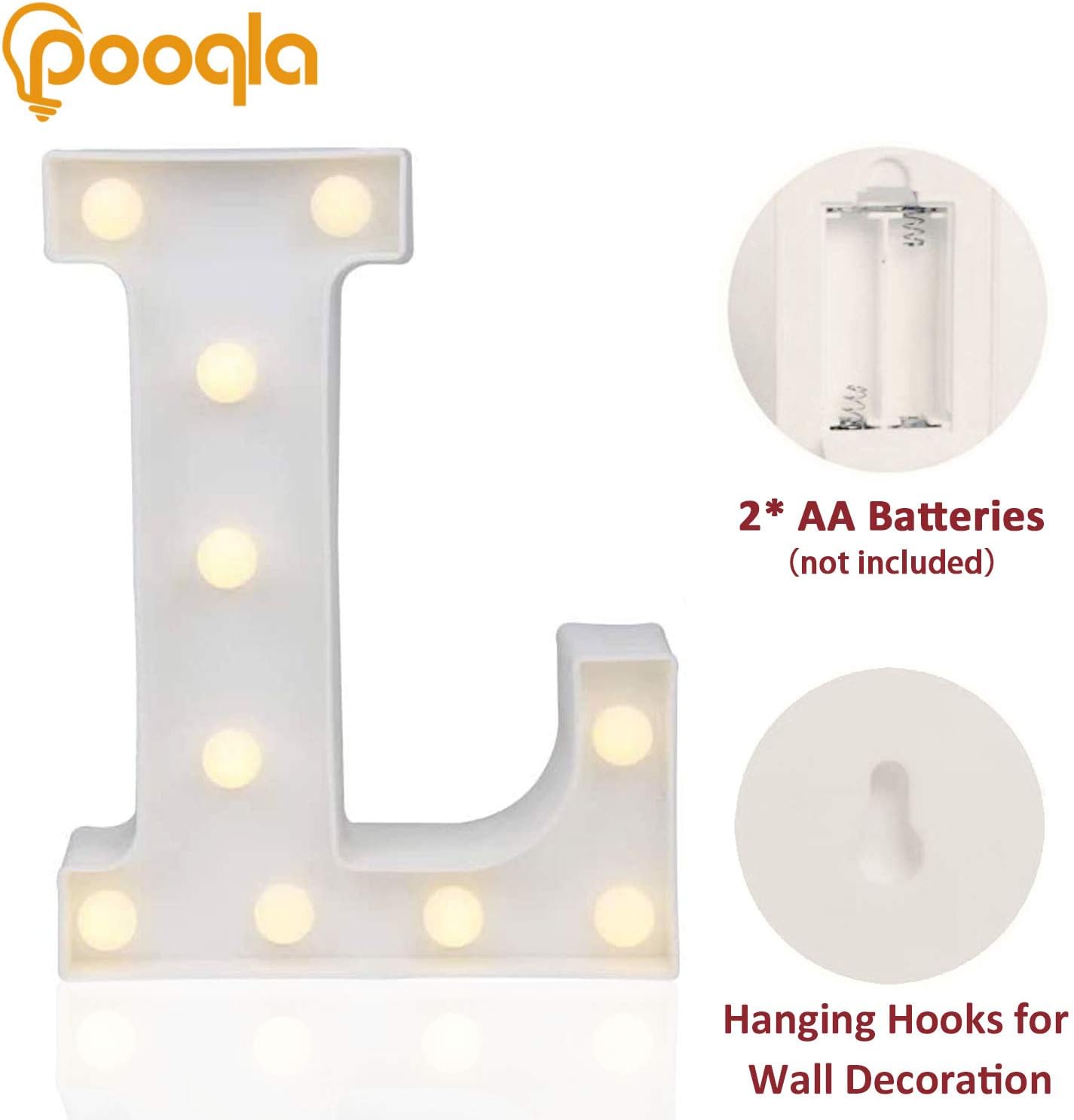 Pooqla LED Marquee Letter Lights Sign, Light Up Alphabet Letter for Home Party Wedding Decoration L