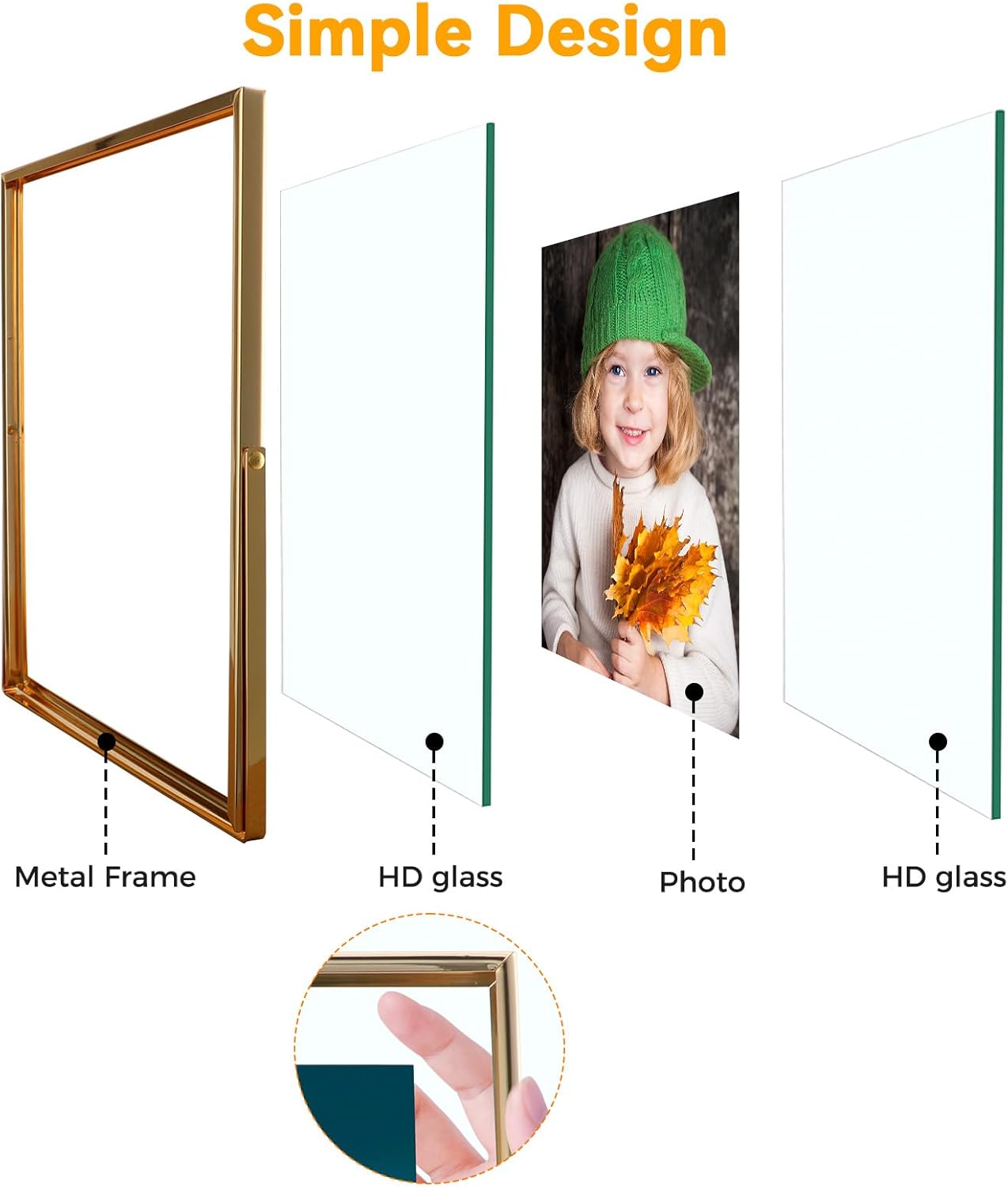Gold Floating Frame (6"x8", Vertical), For Picture 5x7, 4x6, 3x5, Tabletop Shelf Photo Frame, Classy Gift For Festival, Wedding, Home or Office Décor…