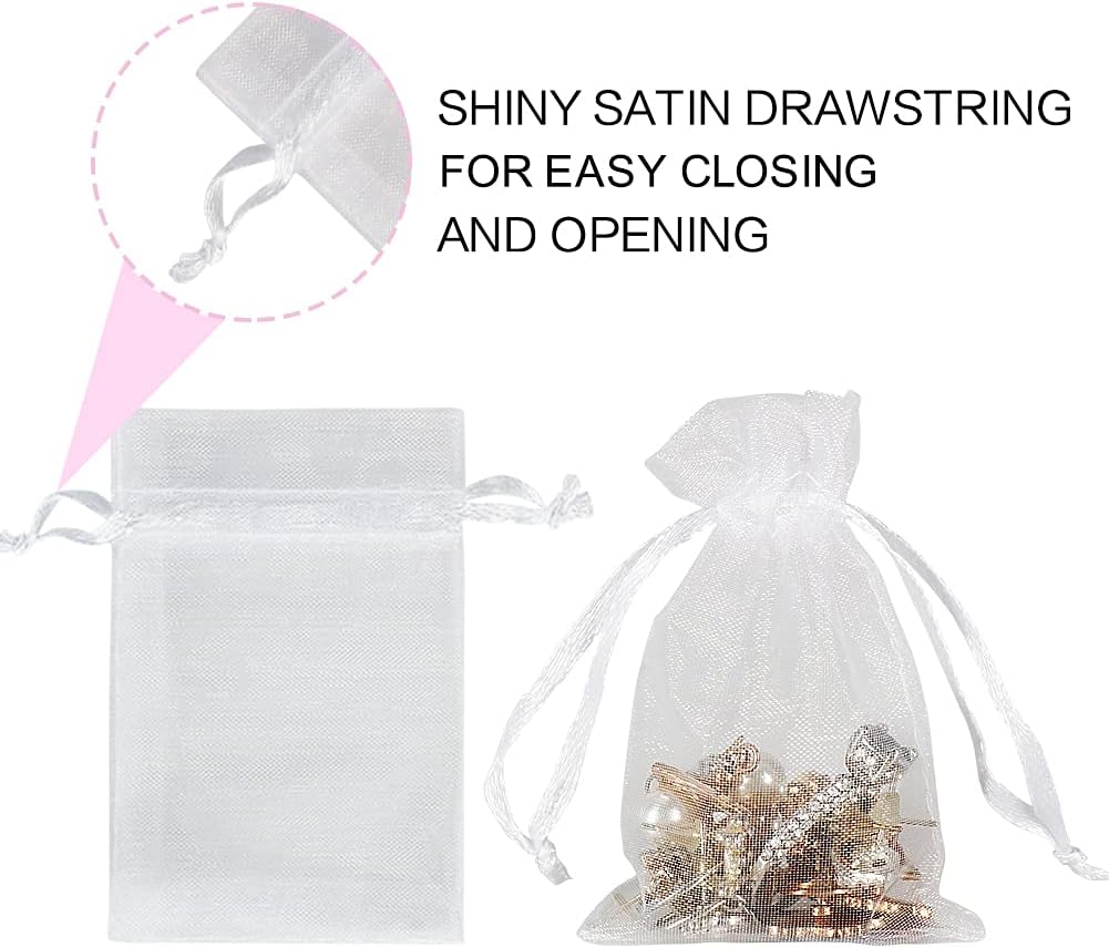 YQL Mini Organza Bags,100PCS 2x3 Inch White Organza Jewelry Pouches, Mini Mesh Drawstring Bags for Wedding Party Christmas Gift Candy
