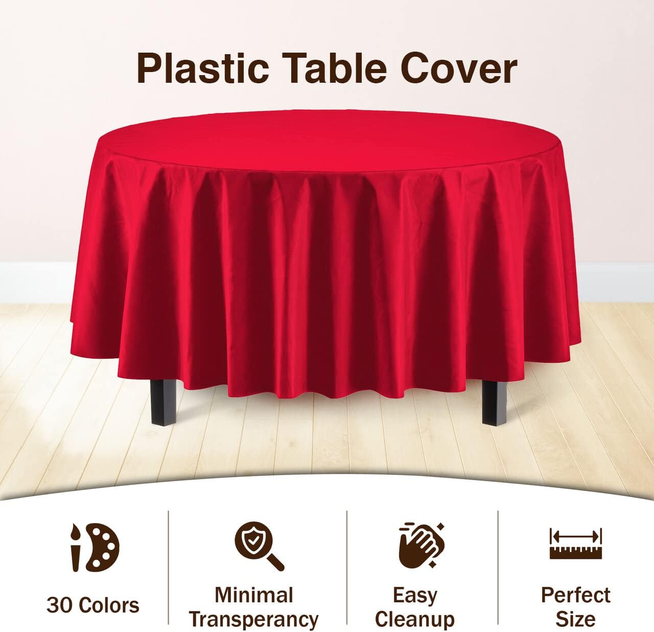 12-Pack Premium Plastic Tablecloth 84in. Round Table Cover - Red