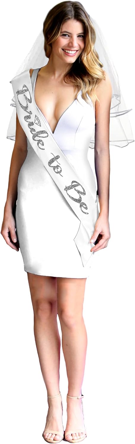 Bride Sash and Veil - BRIDAL GRADE SATIN Bride to Be Sash - Bachelorette Party Outfit - Bridal Shower Gifts