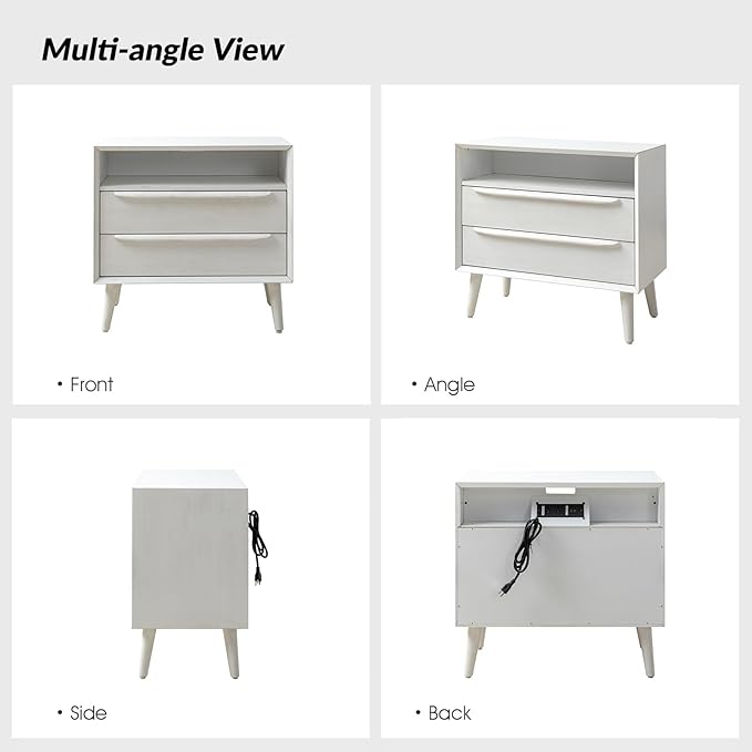 HULALA HOME End Table with Charging Station, Mid-Century Modern 2 Drawer and - Image 7