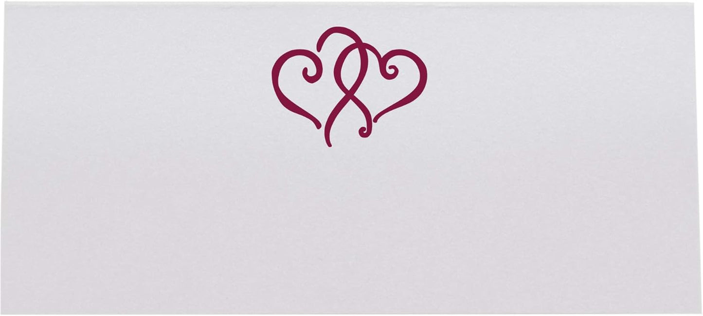 Linked Hearts Place Cards, Burgundy (Choose Color), Set of 25, Pre-cut and Scored - Wedding, Party, Dinner, and Special Events - Made in the USA