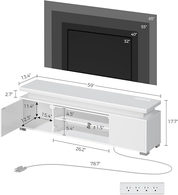 Rolanstar TV Stand with LED Lights & Power Outlet, Modern Entertainment Center - Image 5
