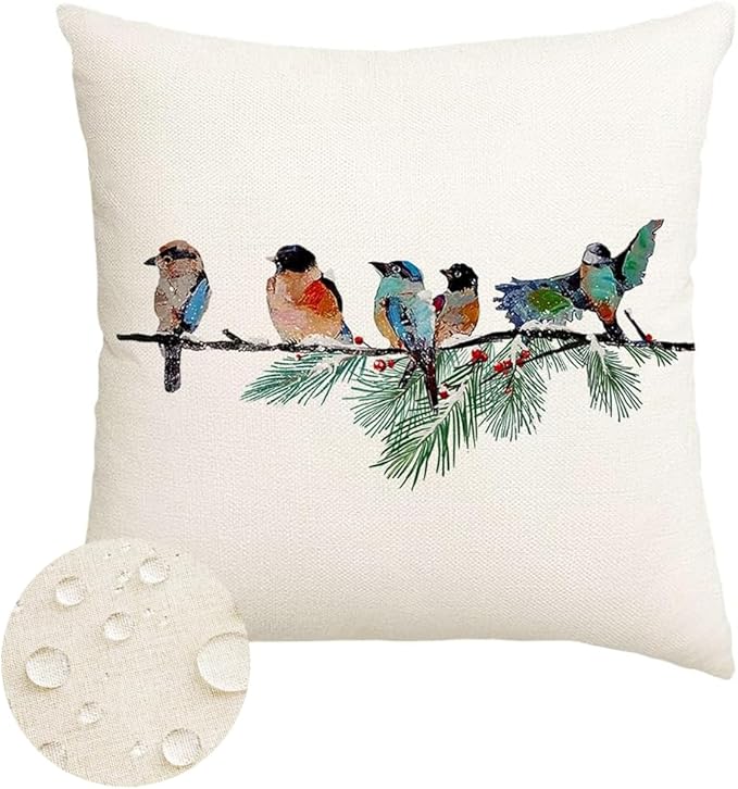 RABUSOFA Christmas Outdoor Pillow Covers Waterproof 18x18 Inch Birds Christmas by RABUSOFA