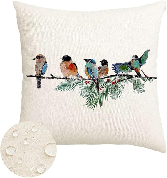 RABUSOFA Christmas Outdoor Pillow Covers Waterproof 18x18 Inch Birds Christmas by RABUSOFA