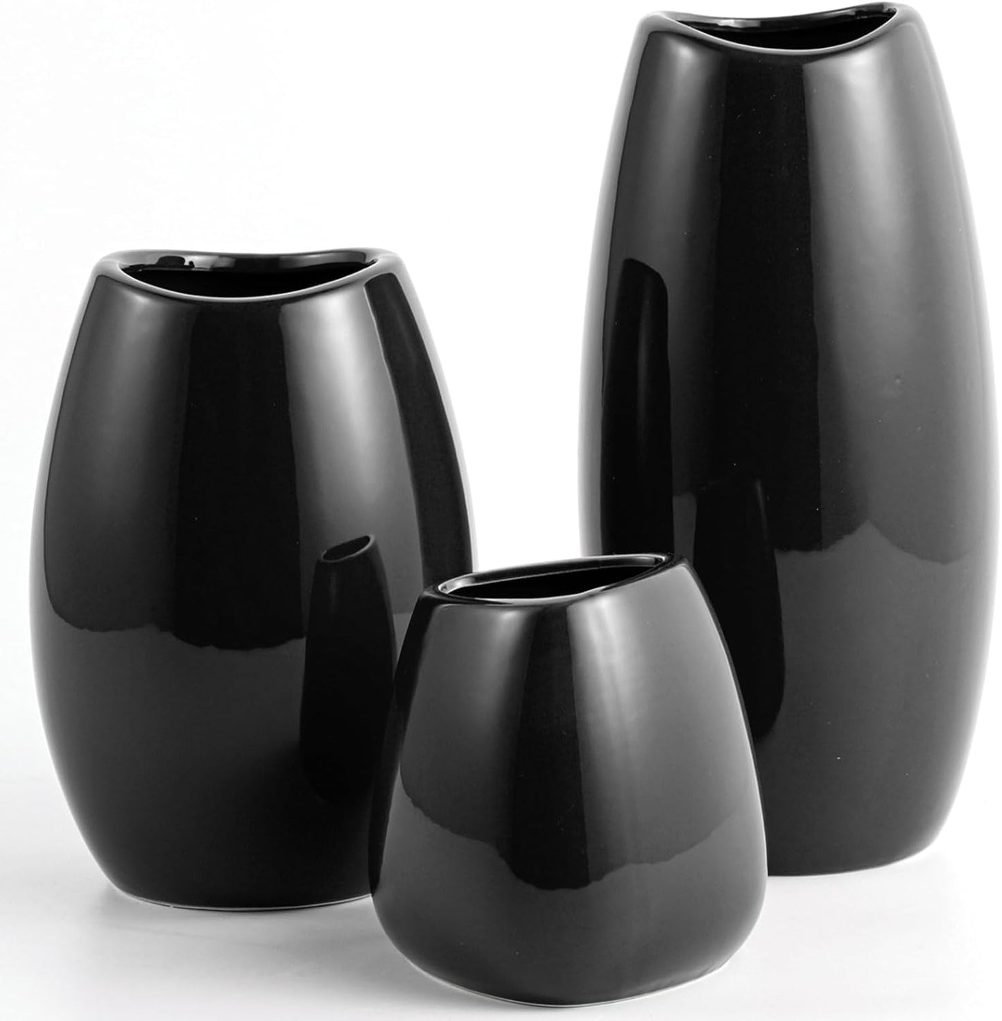 hjn Ceramic Vase Set of 3 Black Flower Vase for Home Decor, Modern Decorative Vase for Flowers/Ideal Shelf Decor/Table/Living Room/Kitchen/Office-Black