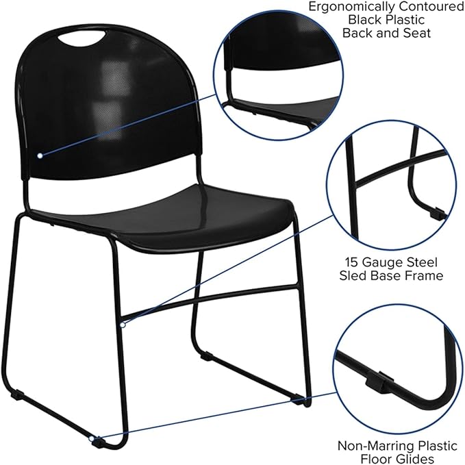 Flash Furniture HERCULES Series 880 lb. Capacity Black Ultra-Compact Stack Chair - Image 7