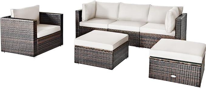 Tangkula 6 Pieces Wicker Patio Furniture Set, PE Rattan Outdoor Sectional - Image 9