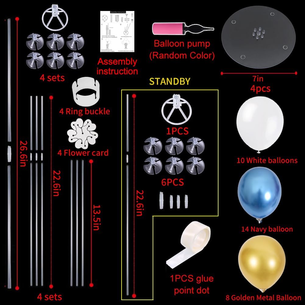 TONIFUL 4 Table Centerpiece Balloon Stand Kit Include Blue White Gold Confetti Balloons Prefect for New Year 2025, Birthday Table Decorations,Class of 2025 Graduation,Baby Shower,Party Decorations