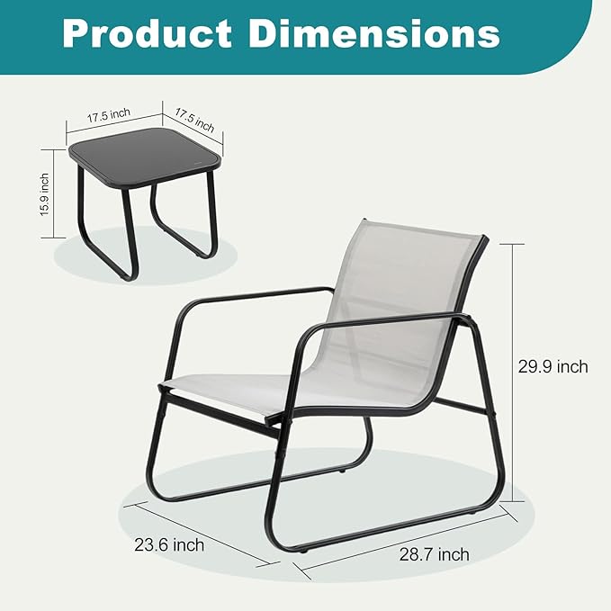 DUMOS 3 Piece Patio Furniture Set，Outdoor Patio Furniture Set - Image 6