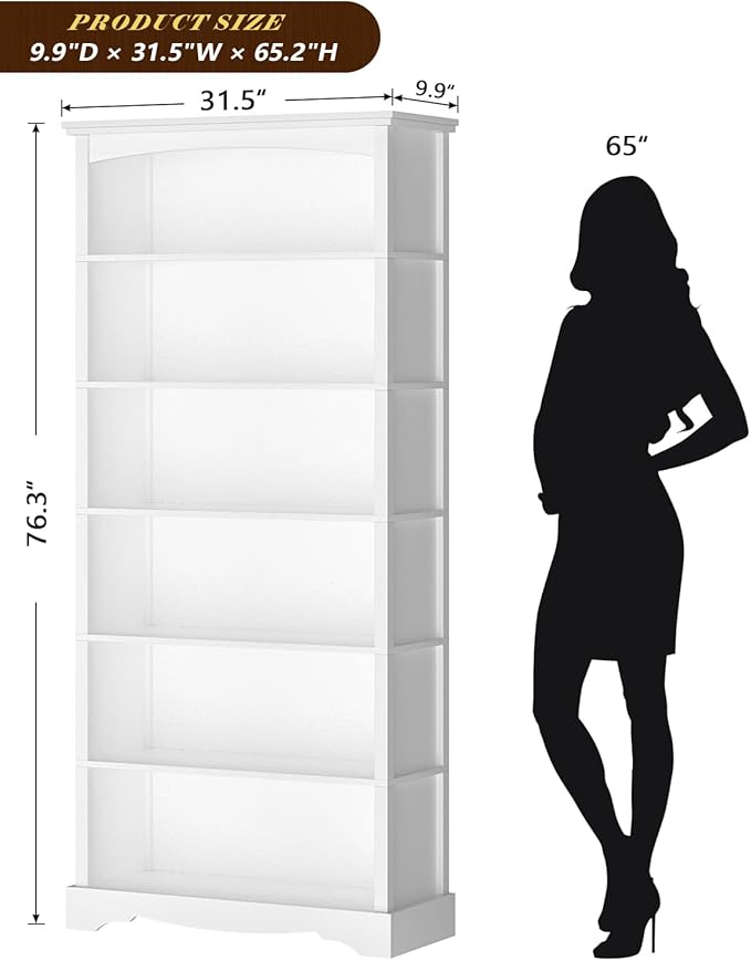 TVU 6-Tier Wooden Bookshelf, 76 Inch Tall Bookshelf - Image 3