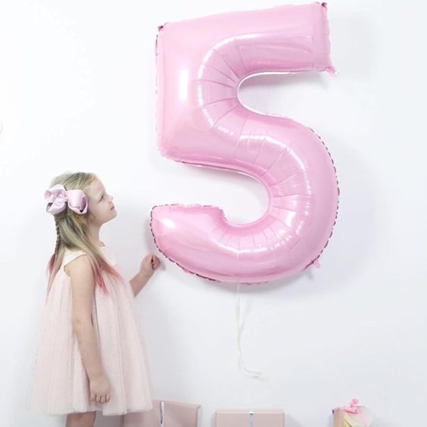 Light Pink 5 Number Balloons 40 Inch Big Foil Helium Number Balloons 0-9 Jumbo Pastel Pink Digital 5 Happy 5th 15th 50 th Mylar Birthday Party for Girl Anniversary Graduation Party Decoration