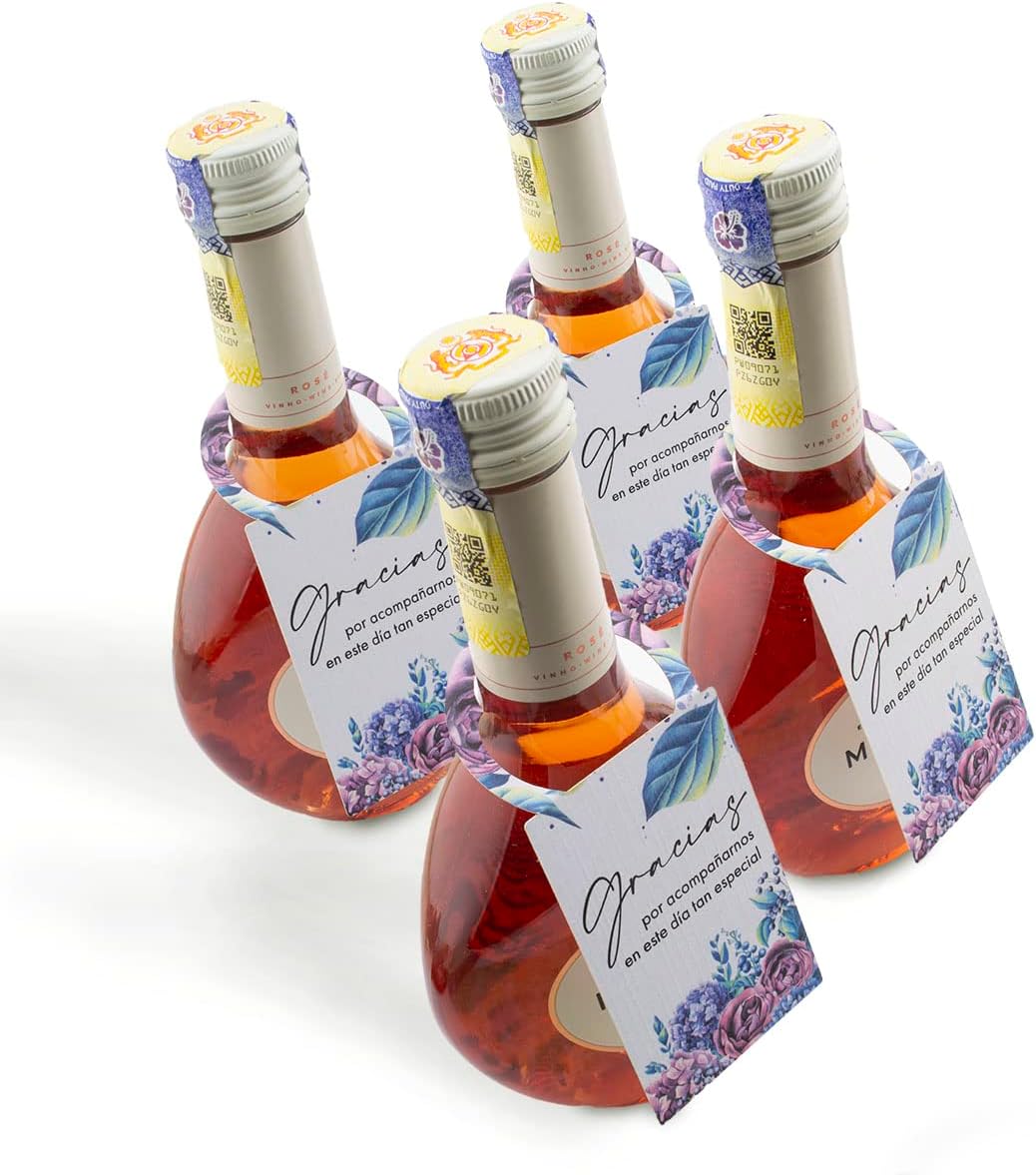 Summer-Ray 50pcs Gracias Mini Champagne Mini Wine Bottle Weding Party Favors Tags (White)