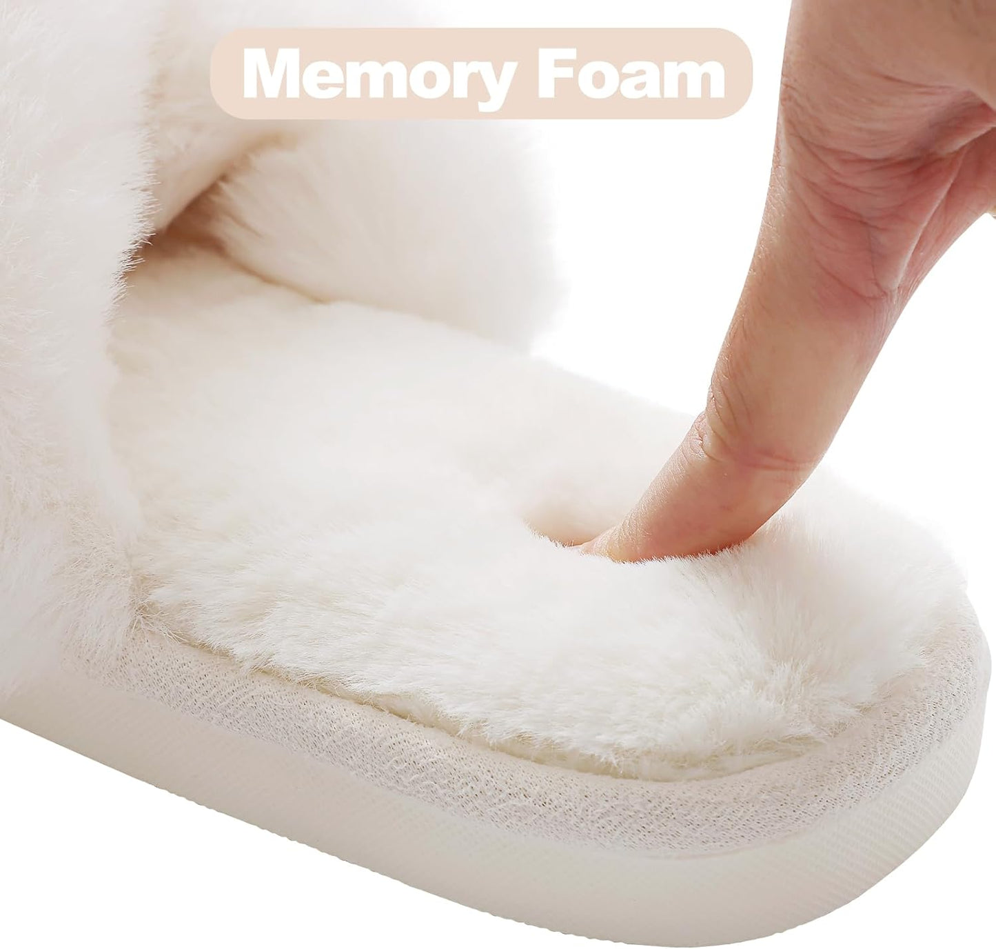 Evshine Women's Fuzzy Slippers Cross Band Memory Foam House Slippers Open Toe