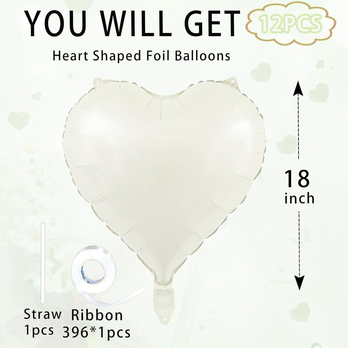 White Heart Ballloons,18 Inch Foil Love Heart Shaped Balloons 12Pcs Creamy White love balloon for Anniversary Wedding Birthday Party Baby Shower Decorations