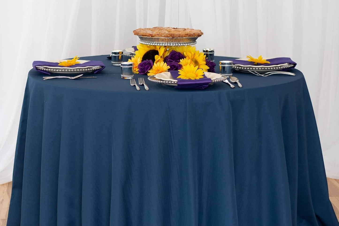 LTC LINENS 10 Pack 120 Inch Round Tablecloth Navy Blue - Bulk for 60 Inch Round Table Floor Length - Washable, Wrinkle Resistant Polyester Fabric Cloth for Parties