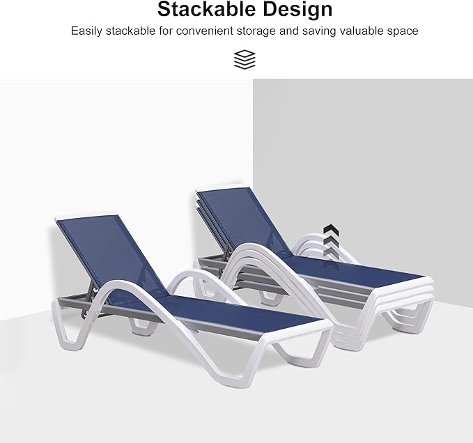 PURPLE LEAF Patio Chaise Lounge Chair Set of 3 Outside Aluminum Plastic - Image 6