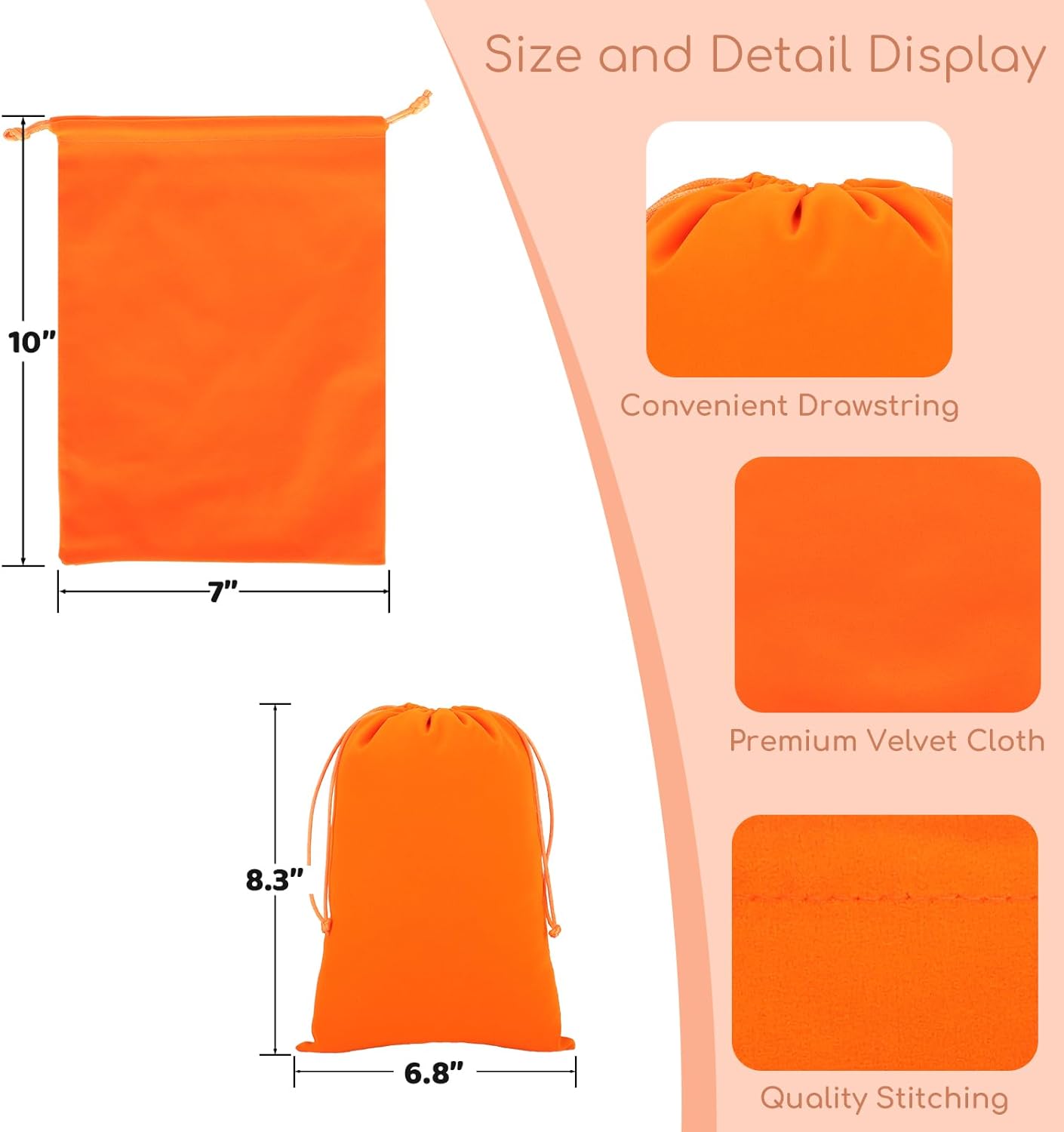 Velvet Drawstring Jewelry Bag, 50Pcs Orange Dice Bag, 7x10, Or Wrapping Halloween Party Favors, Small Bussiness, Toys, Board Game