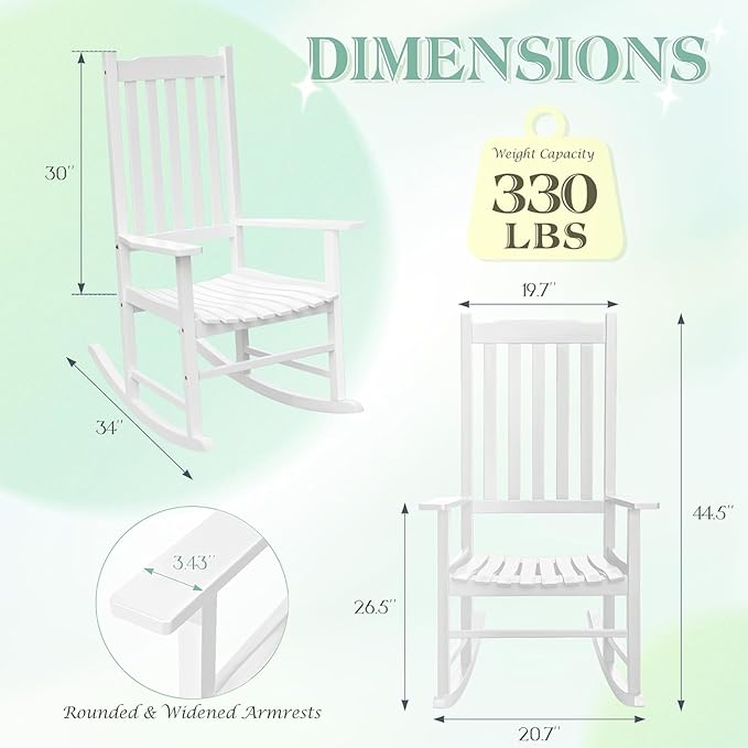 Flamaker Acacia Wood Patio Rocking Chair Set of 2, High Back and Widen Armrest - Image 3