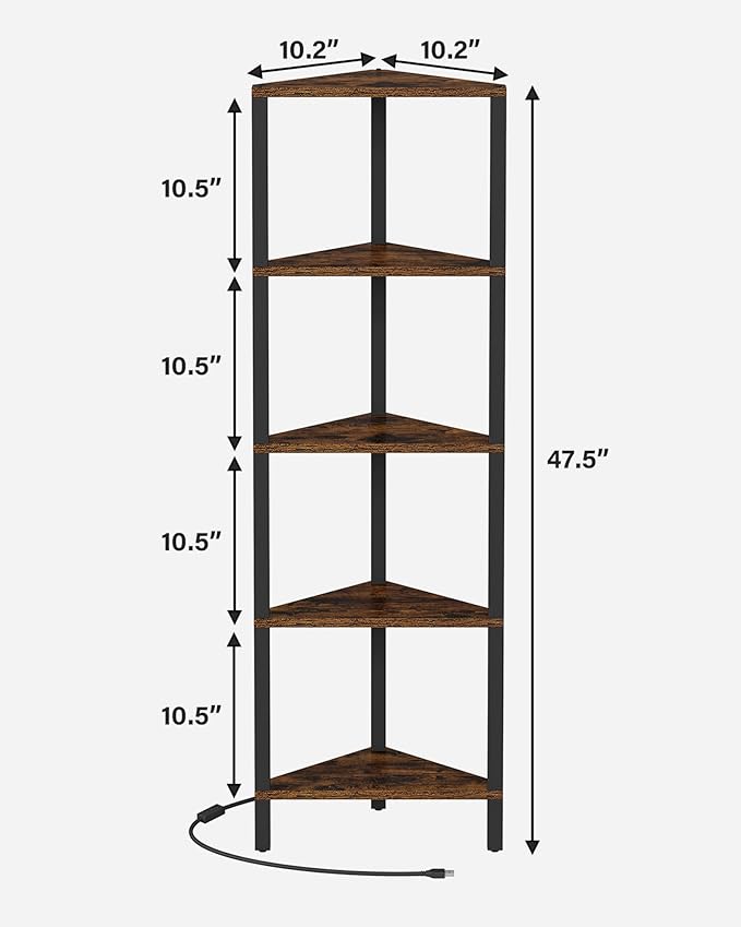TUTOTAK Corner Shelf with LED Light, 5-Tier Corner Bookshelf - Image 2