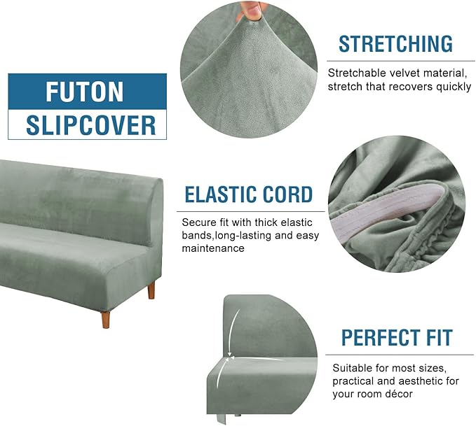 H.VERSAILTEX Real Velvet Futon Cover Armless Sofa Covers Sofa Bed Covers - Image 2