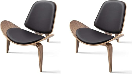 Modern Shell Lounge Accent Chairs, Faux Genuine Leather Mid Century Armless by OTDMEL