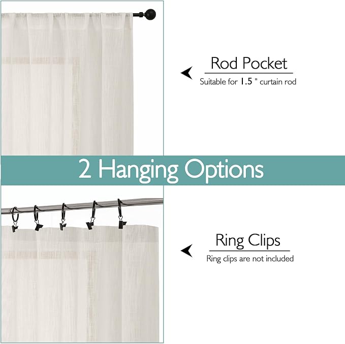 Chyhomenyc Semi Sheer Curtains 63 Inch Length 2 Panels - Image 4