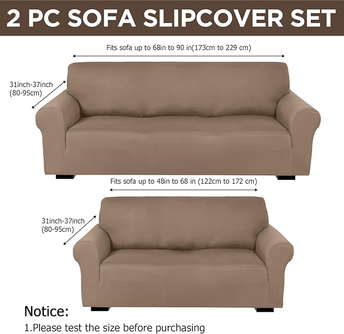 Peryiter 2 Pcs Sofa Covers Couch and Loveseat Covers Set Stretch Sofa Slipcover - Image 2