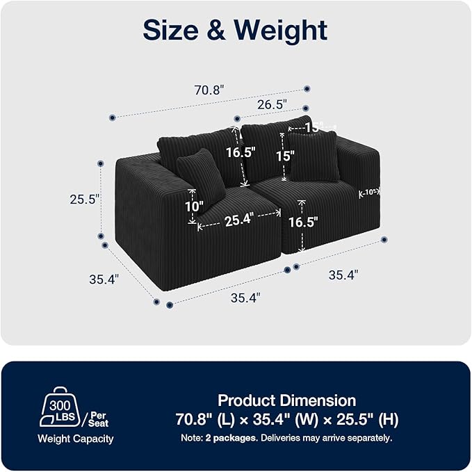Avenco 71” 2-Seater Modular Loveseat Sofa Couch, Individually Wrapped Coil - Image 2