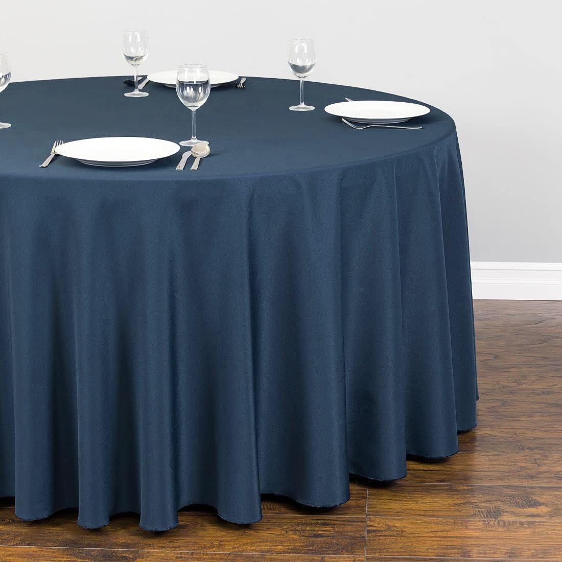 LTC LINENS 10 Pack 120 Inch Round Tablecloth Navy Blue - Bulk for 60 Inch Round Table Floor Length - Washable, Wrinkle Resistant Polyester Fabric Cloth for Parties
