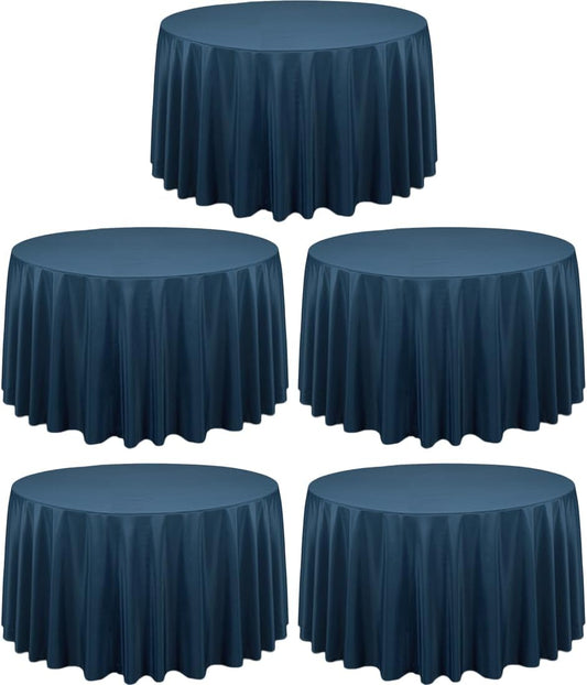 LTC LINENS 5 Pack 108 Inch Round Tablecloths Navy Blue - Great for 48 Inch Round Table Floor Length - Wrinkle Resistant Polyester Fabric Cloth for Wedding