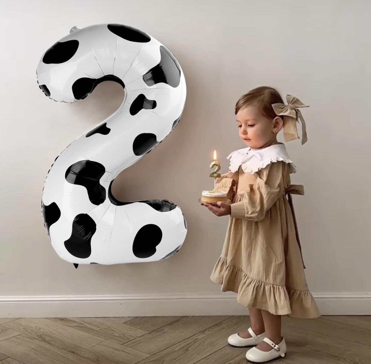 40 Inch Big Cow Print Number 2 Balloon Birthday Decoration, Number 2 Helium Balloon 12 20 22 23 24 26 28 32 42 Celebration, Boy Girl Baby Anniversary Party Graduations Supplies Decorations