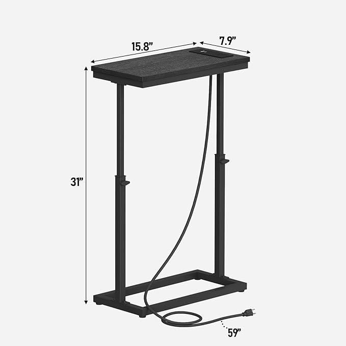 TUTOTAK End Table with Charging Station, Side Table, Tall Couch Table, Sofa - Image 9