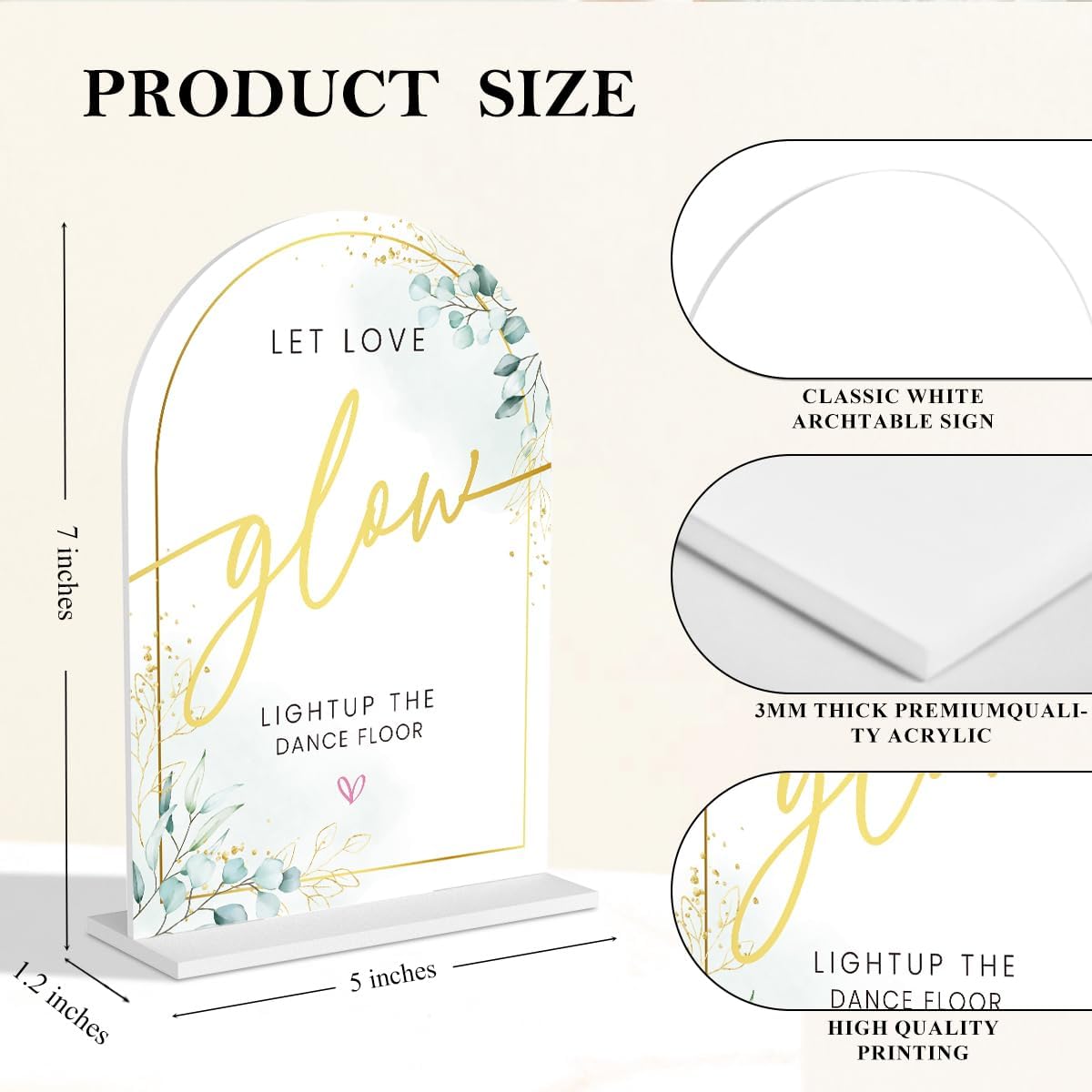 Acrylic Wedding Sign Set for Ceremony & Reception - 5x7 Inch White Guest Book, Let Love Glow Lightup The Dance Floor - Wedding Decor Bundle