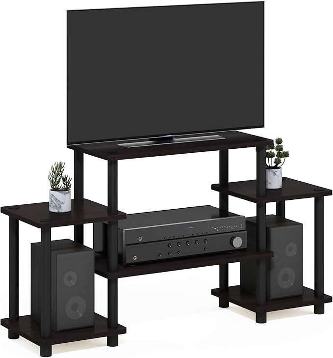 Furinno Turn-N-Tube No Tools Entertainment Center, Square corner, Dark Walnut by Furinno-FitsYourSpaceFitsYourBudget