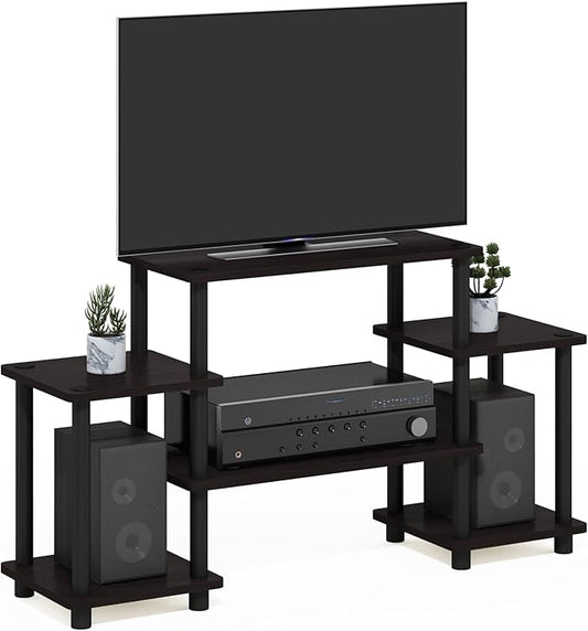 Furinno Turn-N-Tube No Tools Entertainment Center, Square corner, Dark Walnut by Furinno-FitsYourSpaceFitsYourBudget
