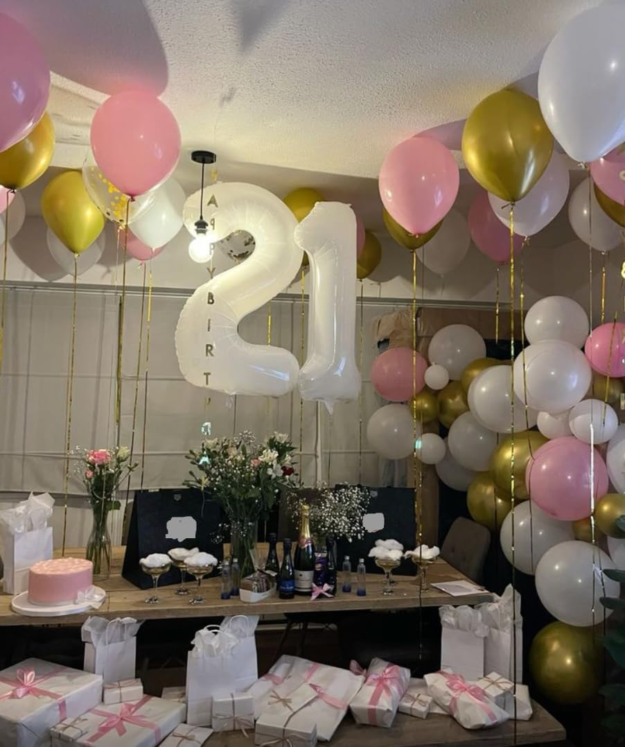 White 40 Inch Big Number Balloon Birthday Decoration, Number 2 Helium Balloon 12 20 22 23 24 26 2025 New Years Celebration, Boy Girl Baby Anniversary Party Graduations Supplies Decorations