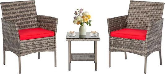FDW 3 Piece Outdoor Furniture Set Patio Gray Wicker Chairs Furniture Bistro by FDW