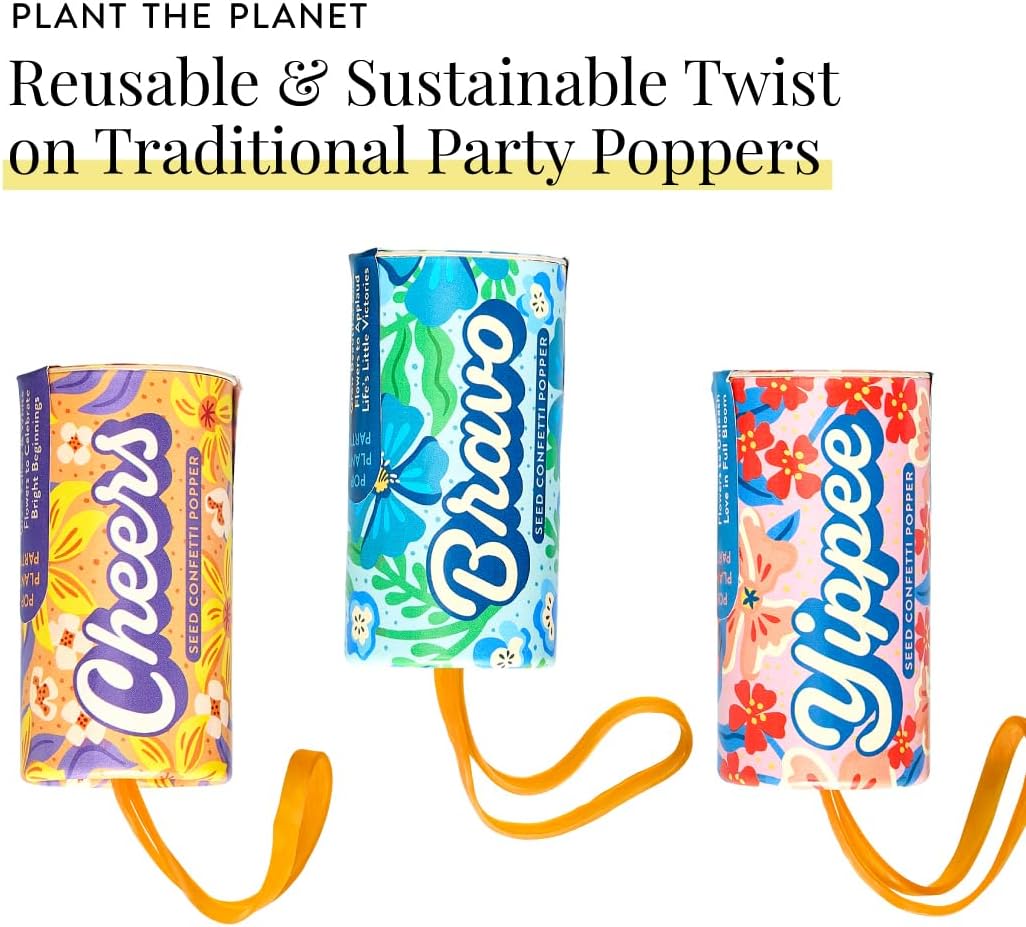 Modern Sprout Seed Confetti Poppers with Flower Seeds - Party Favors for Outdoor Weddings, Birthday, Event & Parties - Plantable Seed Paper - Non-Toxic, Plastic-Free - Pollinator Friendly - Pack of 12